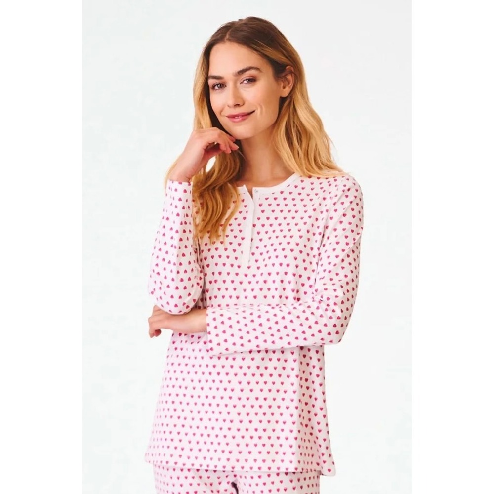 Roller Rabbit Long Sleeve Pajama Top In Pink Heart Print Medium
